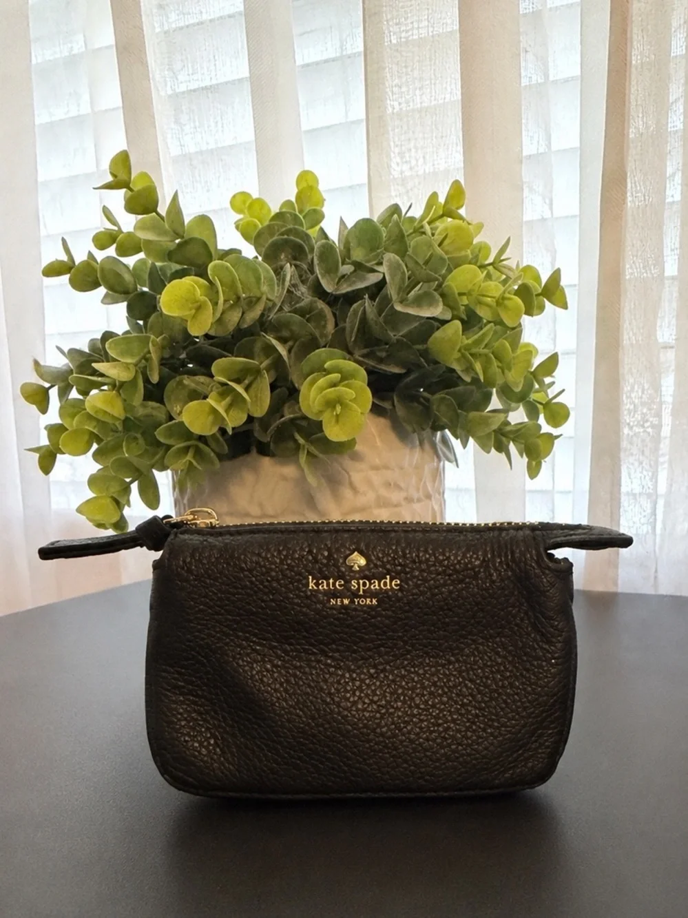 Kate Spade New York Black Pebbled Leather Zip Card Coin Wallet